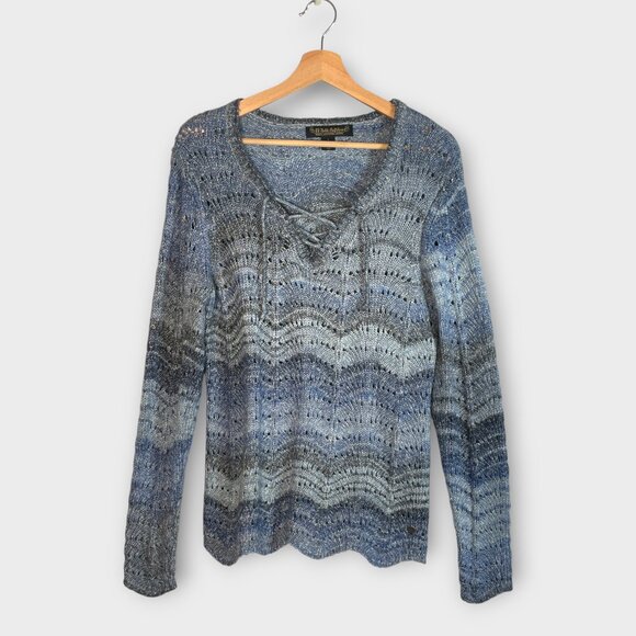 Noble Outfitters Denver Pointelle Pullover Sweater LARGE Blue Coastal Cowgirl - Picture 4 of 11